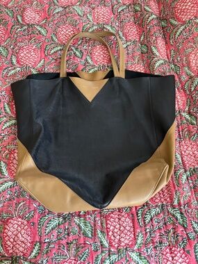 Celine Black & Tan Two-Tone Leather Tote